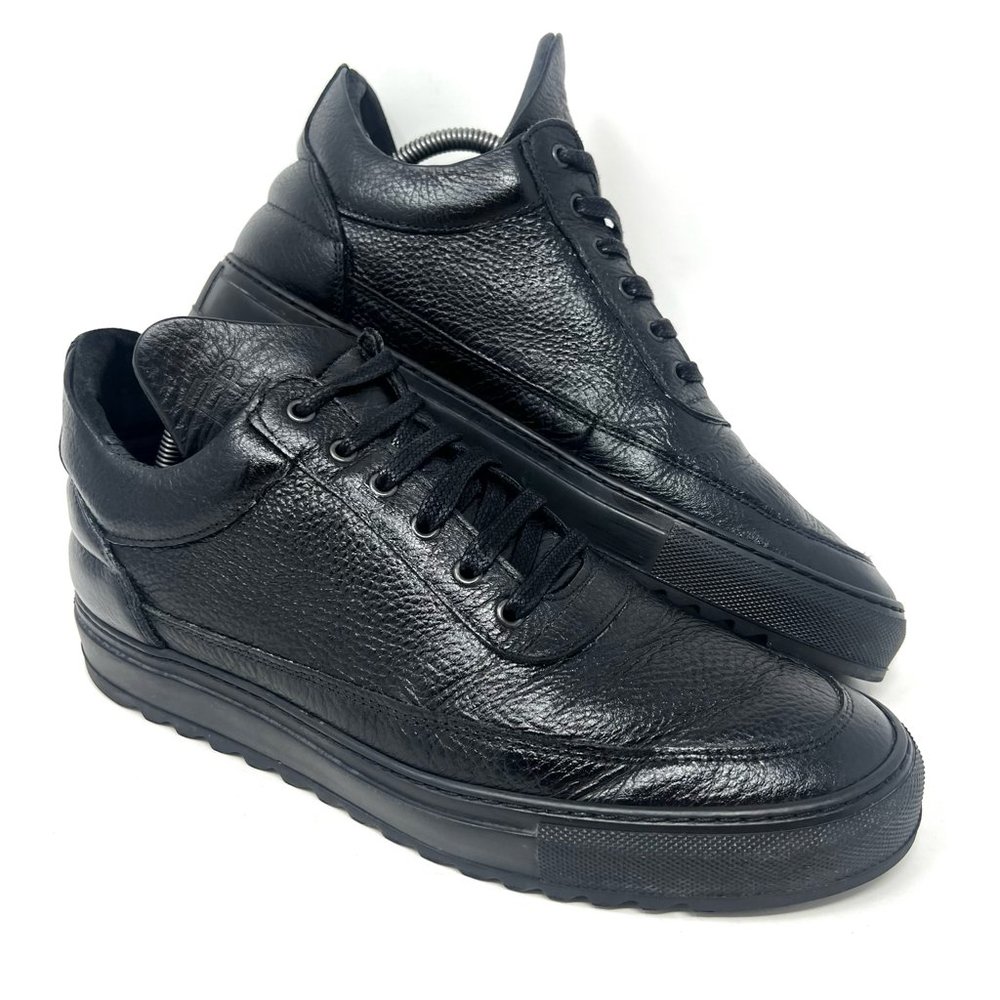 Filling Pieces Men’s Low Top Fashion Sneaker Sz 43 EU 10 US Black Leather GUC